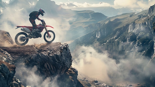 Photo gratuite un homme faisant de la moto de course dans un environnement fantastique