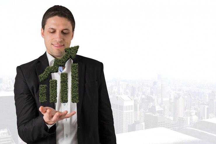 Photo gratuit homme avec une herbe graphique à barres dans leurs mains