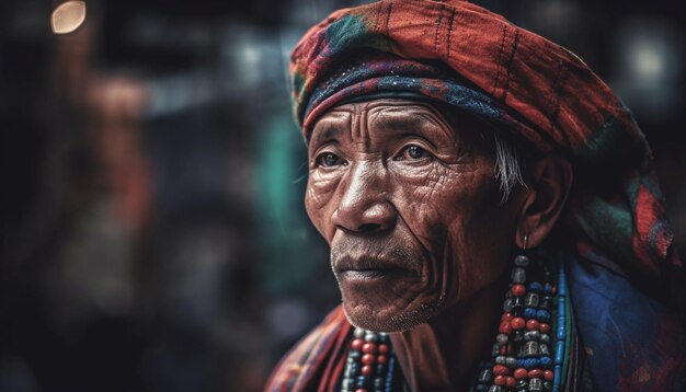 Homme indien senior en turban traditionnel souriant généré par l'IA