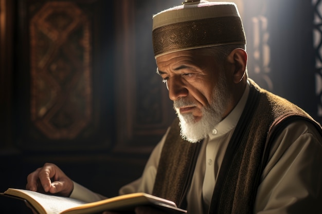 Photo gratuite l'homme islamique à la lecture