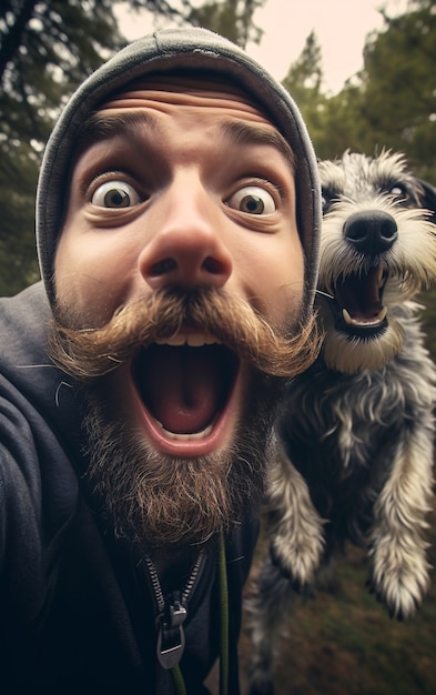 Photo gratuite homme joyeux avec un chien