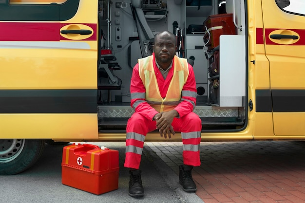 Homme avec kit d'urgence plein coup