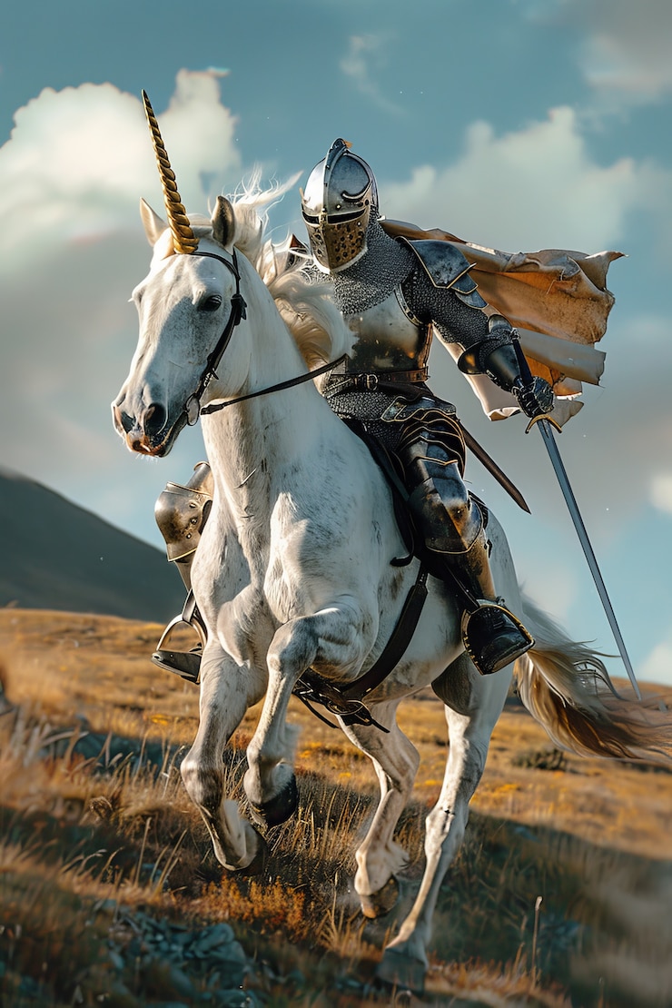 Photo gratuit un homme sur une licorne rêveuse dans la nature