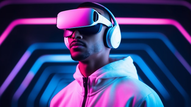 Photo gratuite homme avec des lunettes vr expérimentant le métaverse