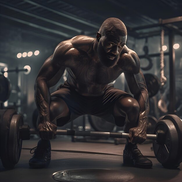 Un homme musclé soulevant une barre dans le gymnase Crossfit