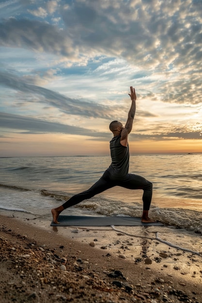 Un homme noir en train de pratiquer le yoga.