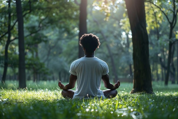 Un homme noir en train de pratiquer le yoga.