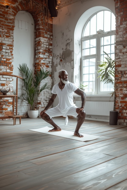 Photo gratuite un homme noir en train de pratiquer le yoga.