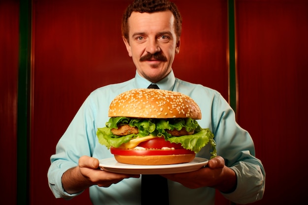 Photo gratuite un homme photoréaliste avec un hamburger