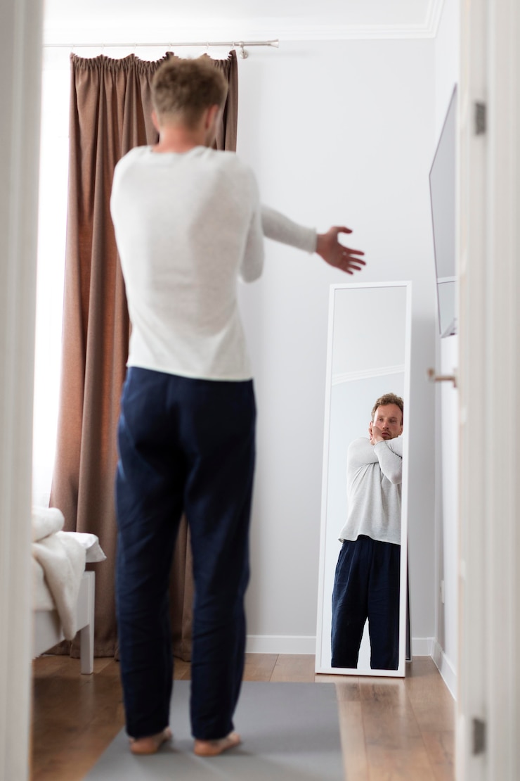 Photo gratuit homme plein coup qui s'étend à la maison
