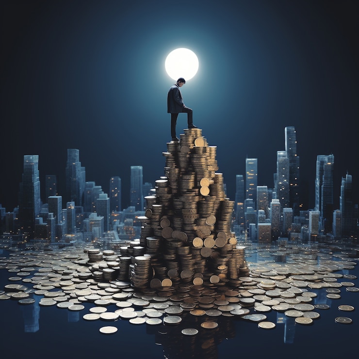 Photo gratuit un homme plein de pièces de monnaie