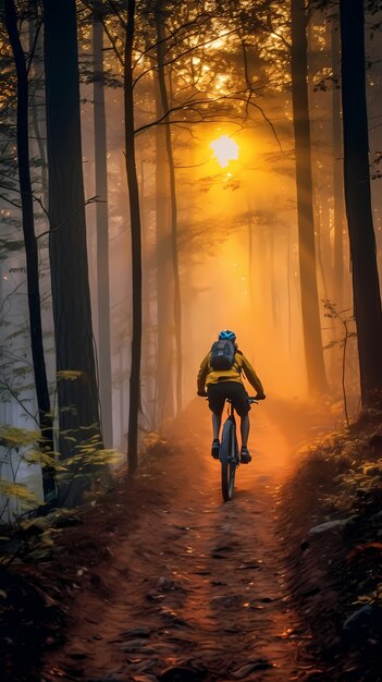 Homme plein plan faisant du vélo à l'extérieur