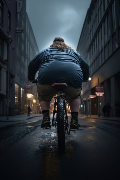 Homme plein plan faisant du vélo à l'extérieur