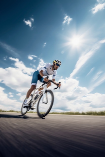 Homme plein plan sur un vélo à l'extérieur