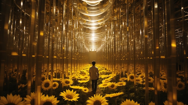 Photo gratuite un homme plein de tournesols