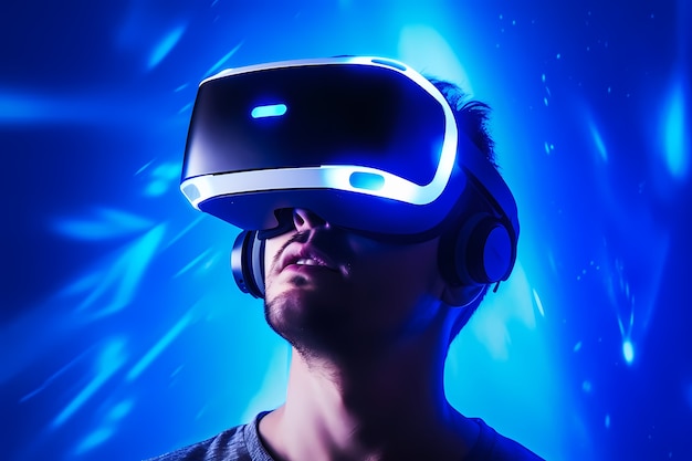 Un homme portant des lunettes VR pour jouer.