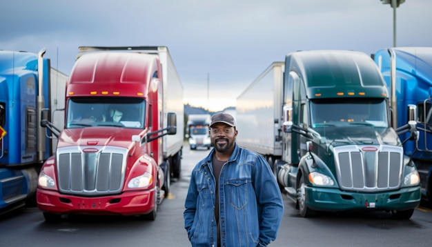 Photo gratuite un homme qui travaille comme chauffeur de camion.