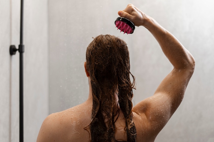 Photo gratuit un homme se fait un massage du cuir chevelu.