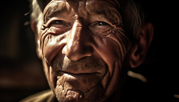 Homme senior souriant avec barbe grise à l'extérieur généré par l'IA