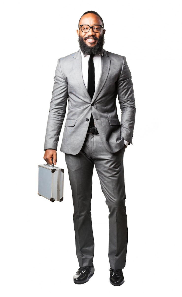 Photo gratuit homme souriant avec costume et valise