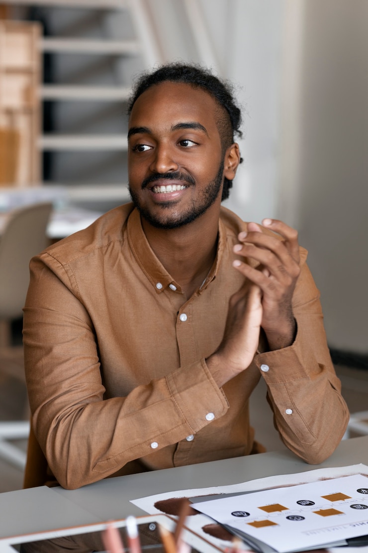 Photo gratuit homme souriant à coup moyen applaudissant