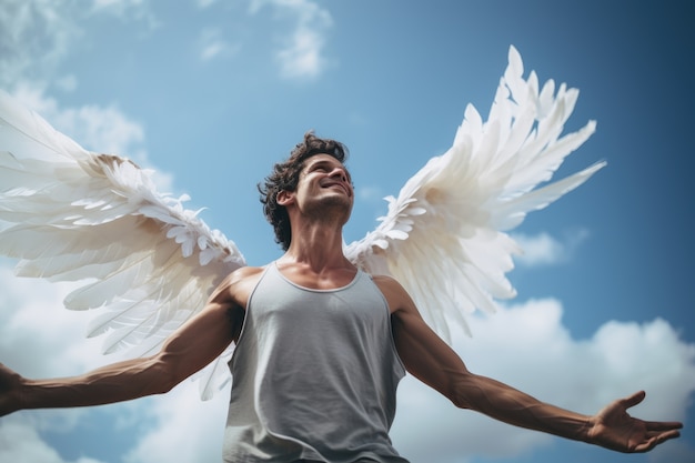 Un homme de taille moyenne avec des ailes volantes.