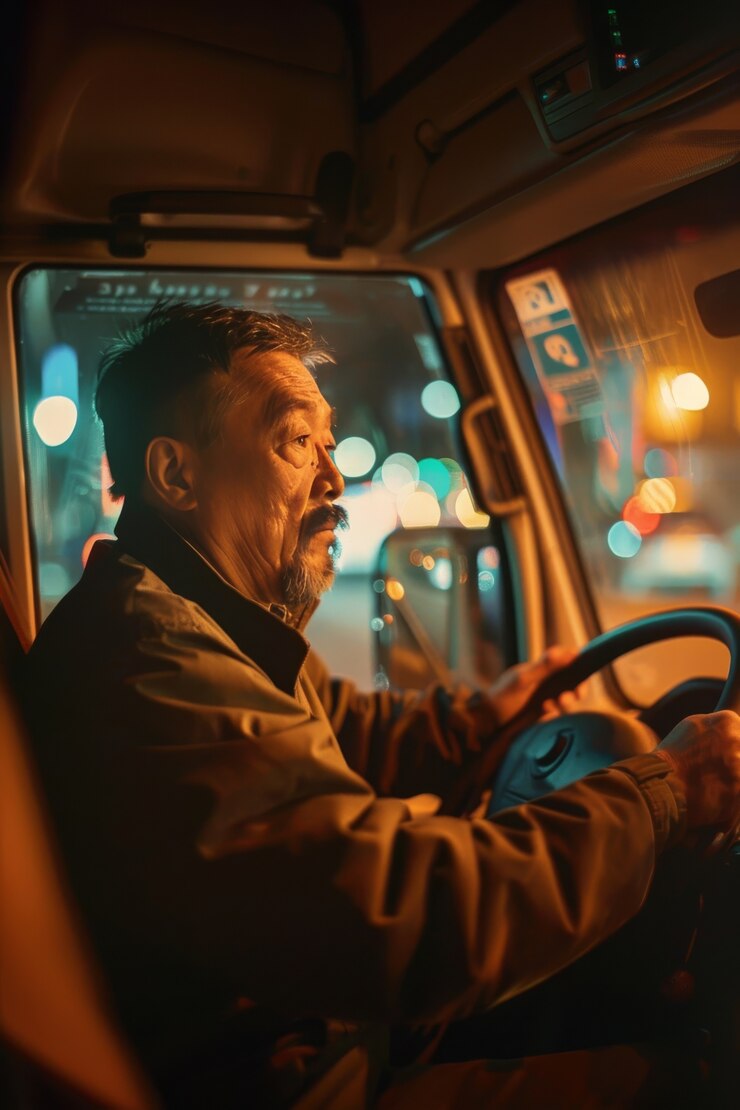 Photo gratuit un homme de taille moyenne conduisant un camion.