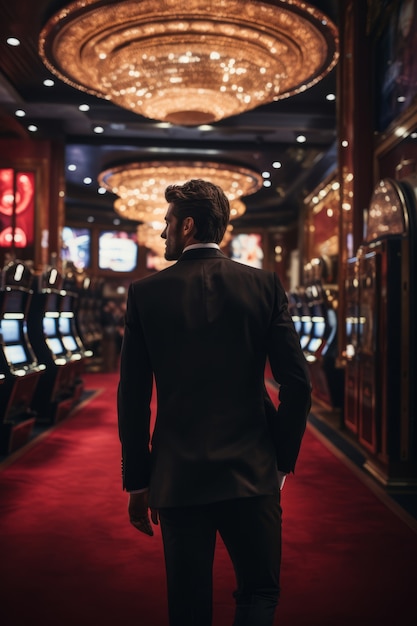 Photo gratuite un homme de taille moyenne dans un casino futuriste.