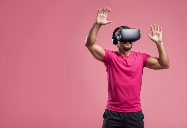 Photo gratuite un homme de taille moyenne fait du fitness avec des lunettes vr.