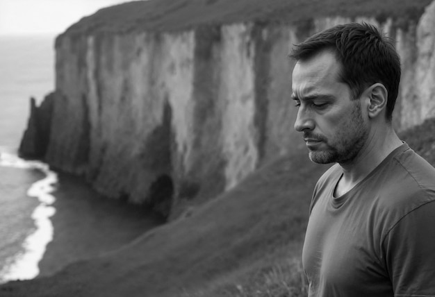 Un homme de taille moyenne montre de la tristesse.