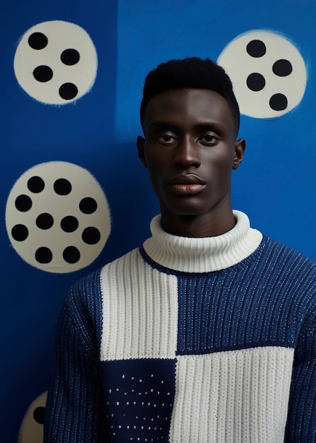 Un homme de taille moyenne pose en studio.