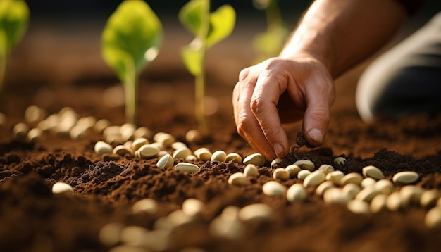 Photo gratuite un homme tenant un semis plantant une nouvelle vie dans la nature générée par l'ia