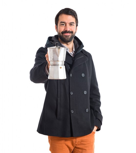 Homme, tenue, café, pot