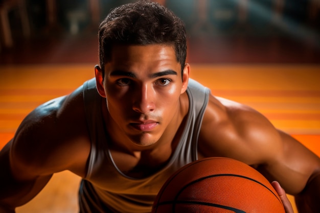 Homme de tir moyen jouant au basket