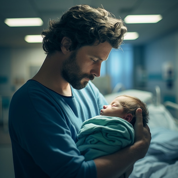 Homme de tir moyen tenant bébé