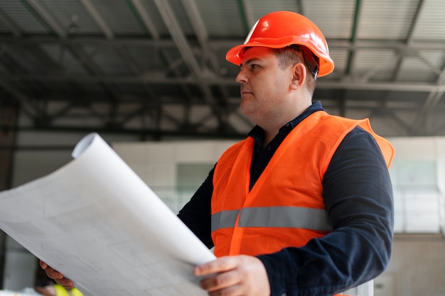 Homme de tir moyen travaillant dans la construction