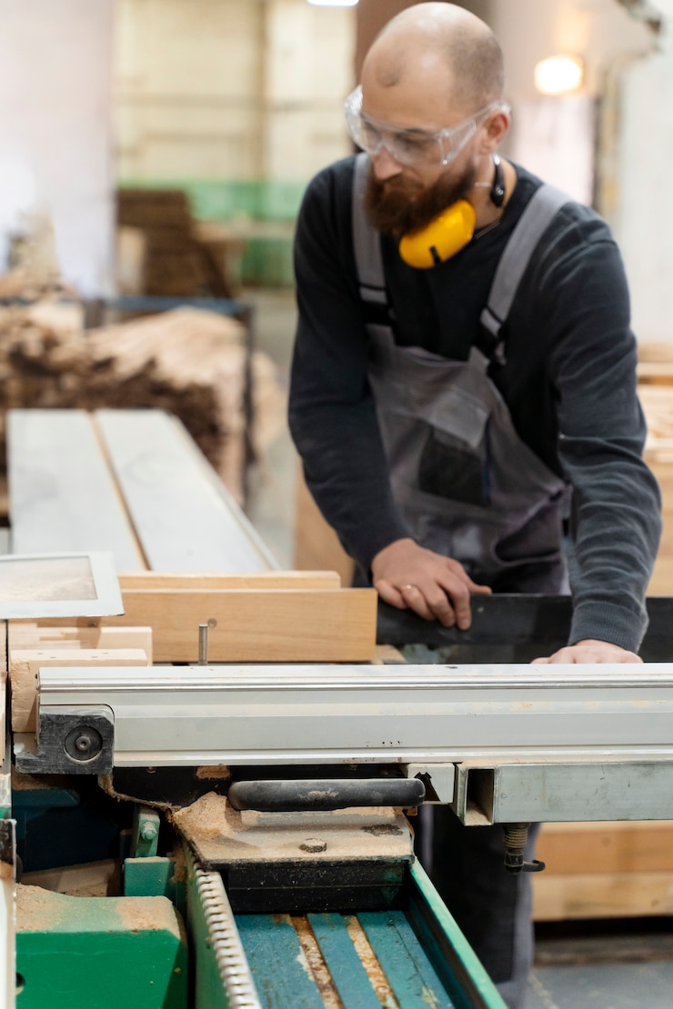 Photo gratuit homme travaillant dans un entrepôt de panneaux mdf