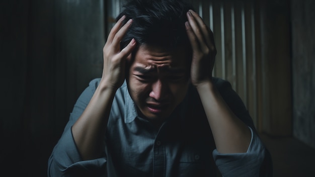 Photo gratuite homme vue de face éprouvant de l'anxiété