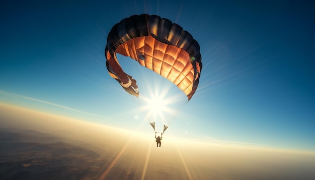 Des hommes d'affaires volants sautent pour une aventure sportive en plein air générée par l'IA