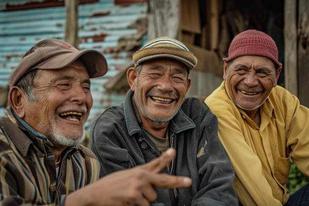 Hommes âgés, plan moyen, riant