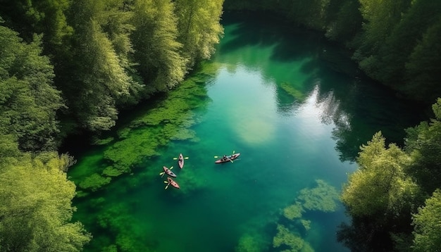 Photo gratuite hommes et femmes faisant du canoë dans des eaux tranquilles générées par l'ia