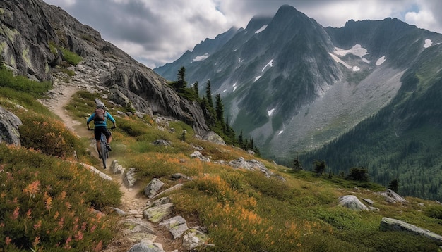 Photo gratuite hommes et femmes randonnant dans de belles montagnes générées par l'ia