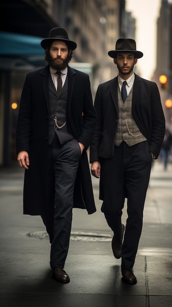 Photo gratuite hommes juifs élégants dans les rues de new york