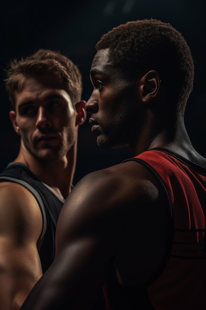 Hommes se préparant pour un match de basket