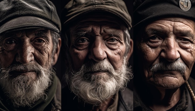Photo gratuite hommes seniors souriants aux cheveux gris à l'extérieur générés par l'ia