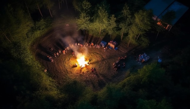 Photo gratuite hommes travaillant à l'extérieur brûlant un arbre pour un feu de camp généré par l'ia