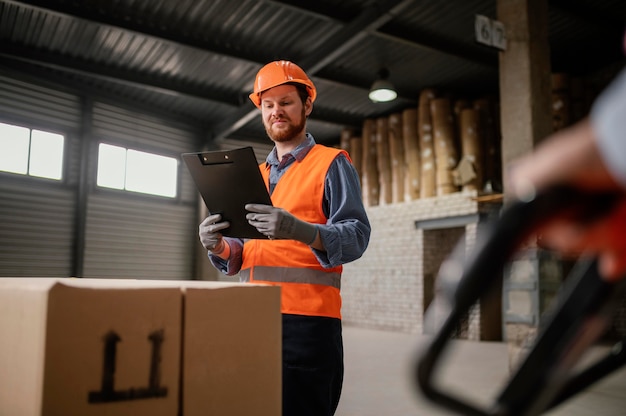 Hommes travaillant avec des objets lourds