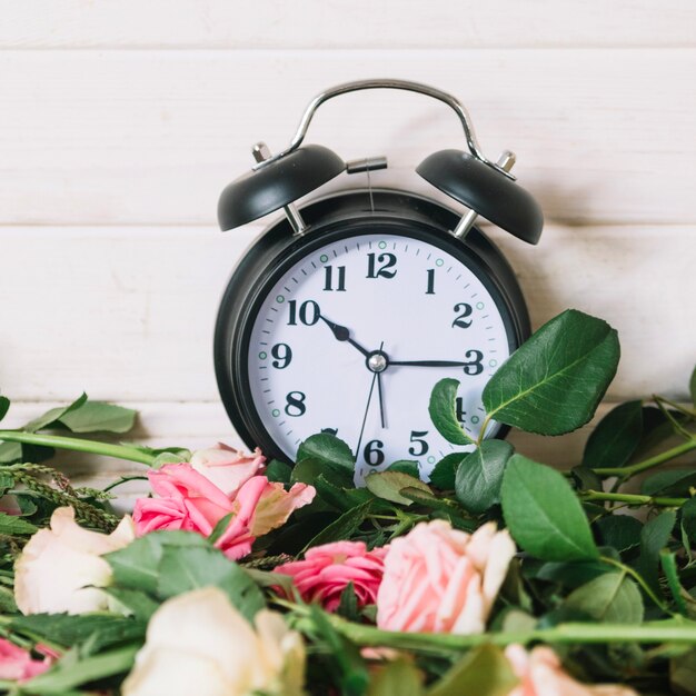 Horloge et belles roses