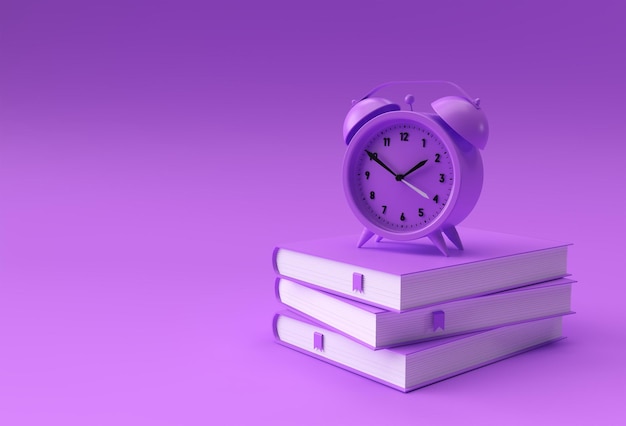 Horloge de rendu 3D avec des livres dans un style minimal Illustration