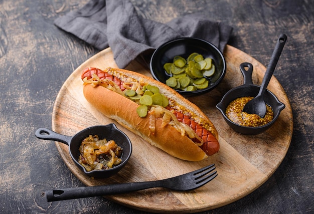 Hot-dog aux saucisses restauration rapide américaine traditionnelle